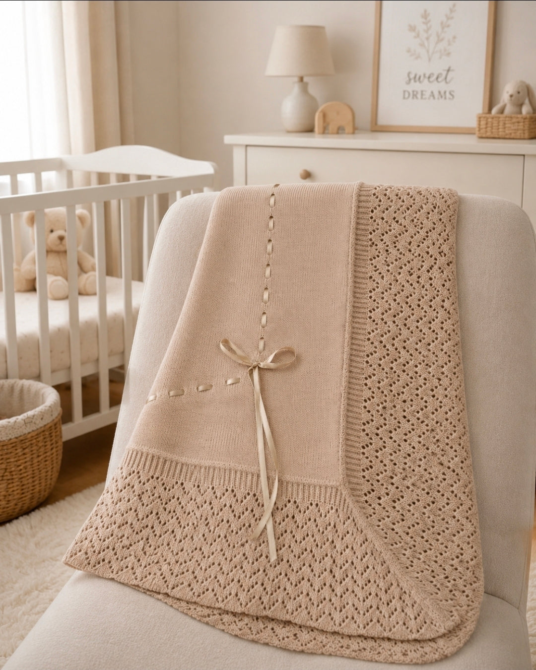 Unisex Baby Beige Knitted Shawl