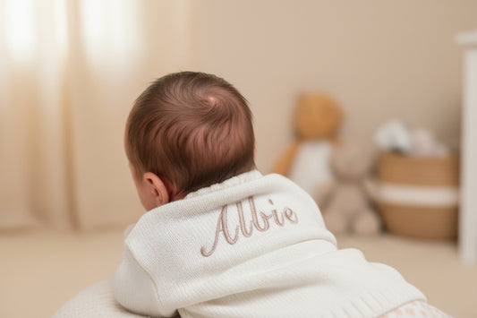 Personalised Baby White Cable  V Neck Cardigan