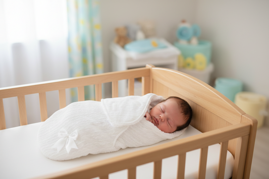 Unisex Baby White New Cable Style Swaddle With Satin Bow
