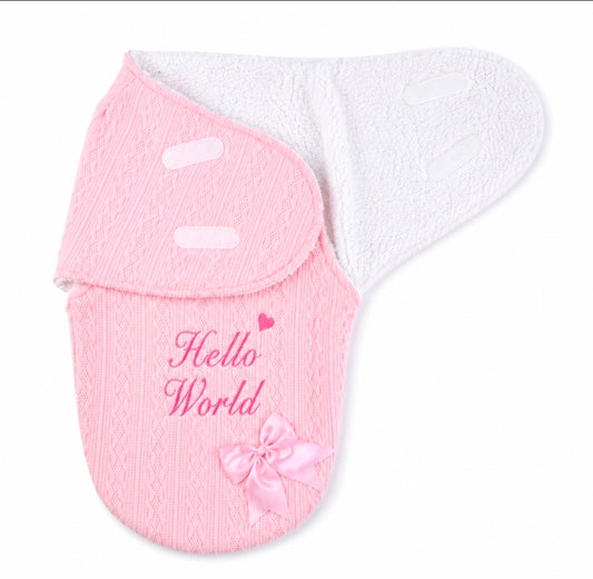 Pink Cable Design Hello World Swaddle