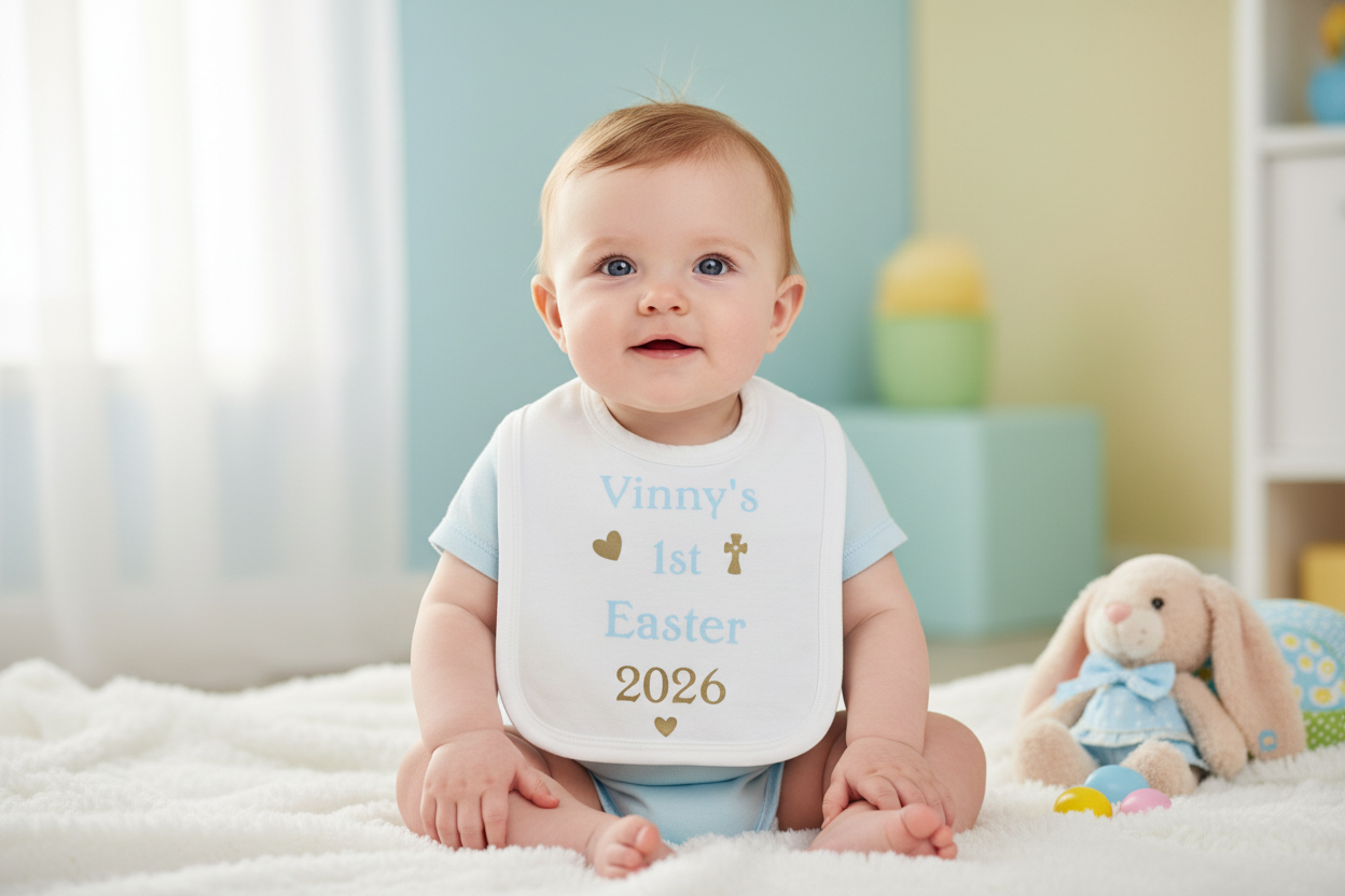 Baby Boys Personalised 1st Easter Bib With Cross