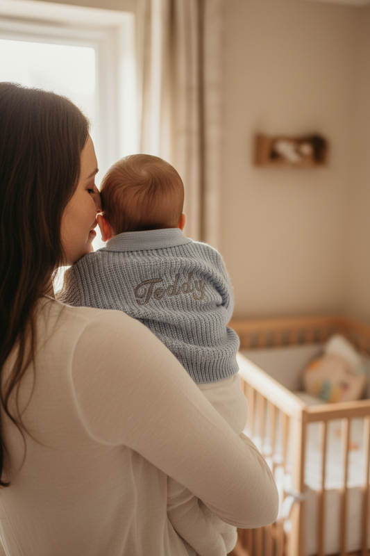 Personalised Blue Baby Boys Ribbed V Neck Cardigan