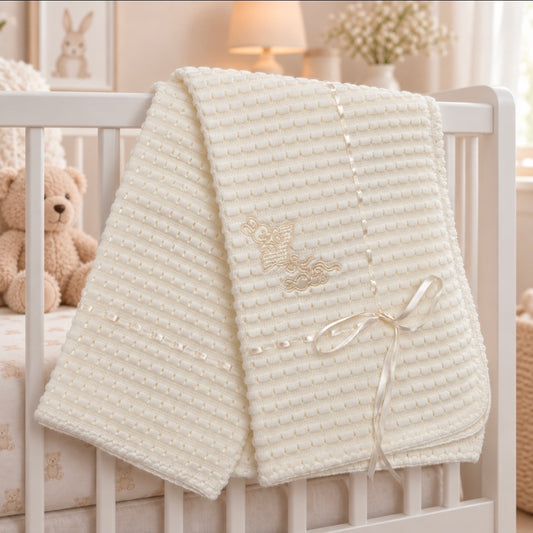 Nana's Special Buys Unisex Baby Cream Rabbit And Ribbon Shawl