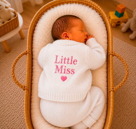 Baby Girls White Ribbed Little Miss Cardigan