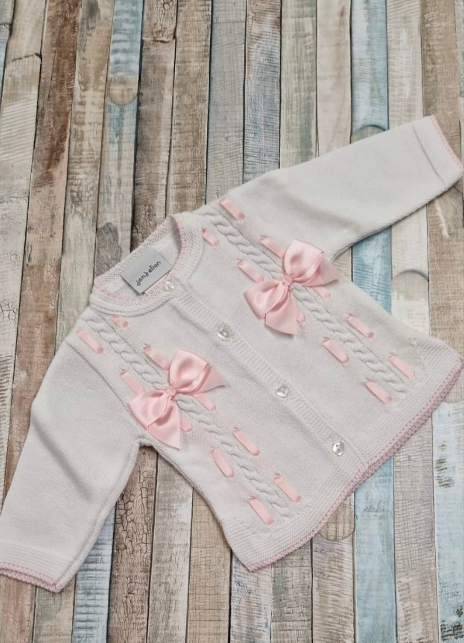 Nana B Special Buy Baby Girls White Cardigan With Pink Ribbon Bow