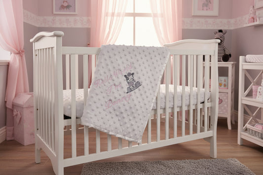 Personalised Hello World White Dimple Wrap With Pink Zebra Embroidered Design