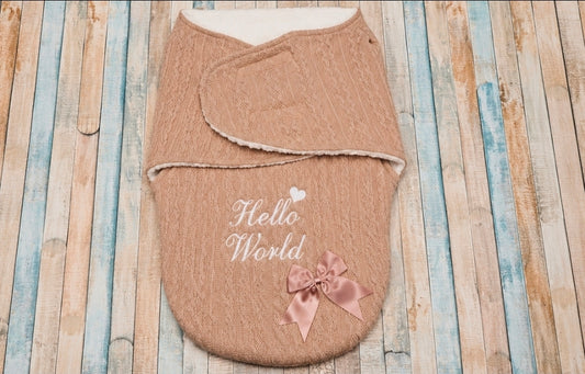 Beige Cable Design Hello World Swaddle