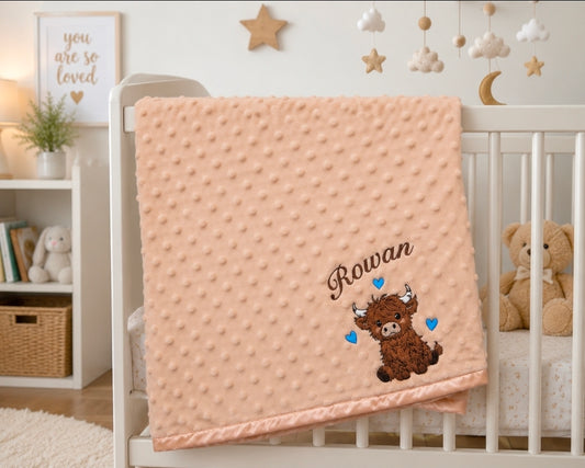 Baby Boys Beige Dimple Wrap With Brown Highland Cow