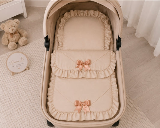 Unisex Baby Beige 2 Satin Bow Pram Set