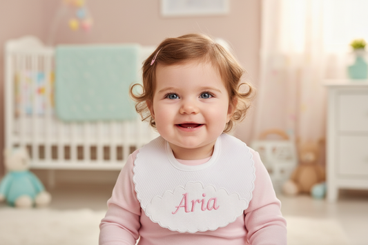 Unisex Baby White Personalised Bib With Tie Neck