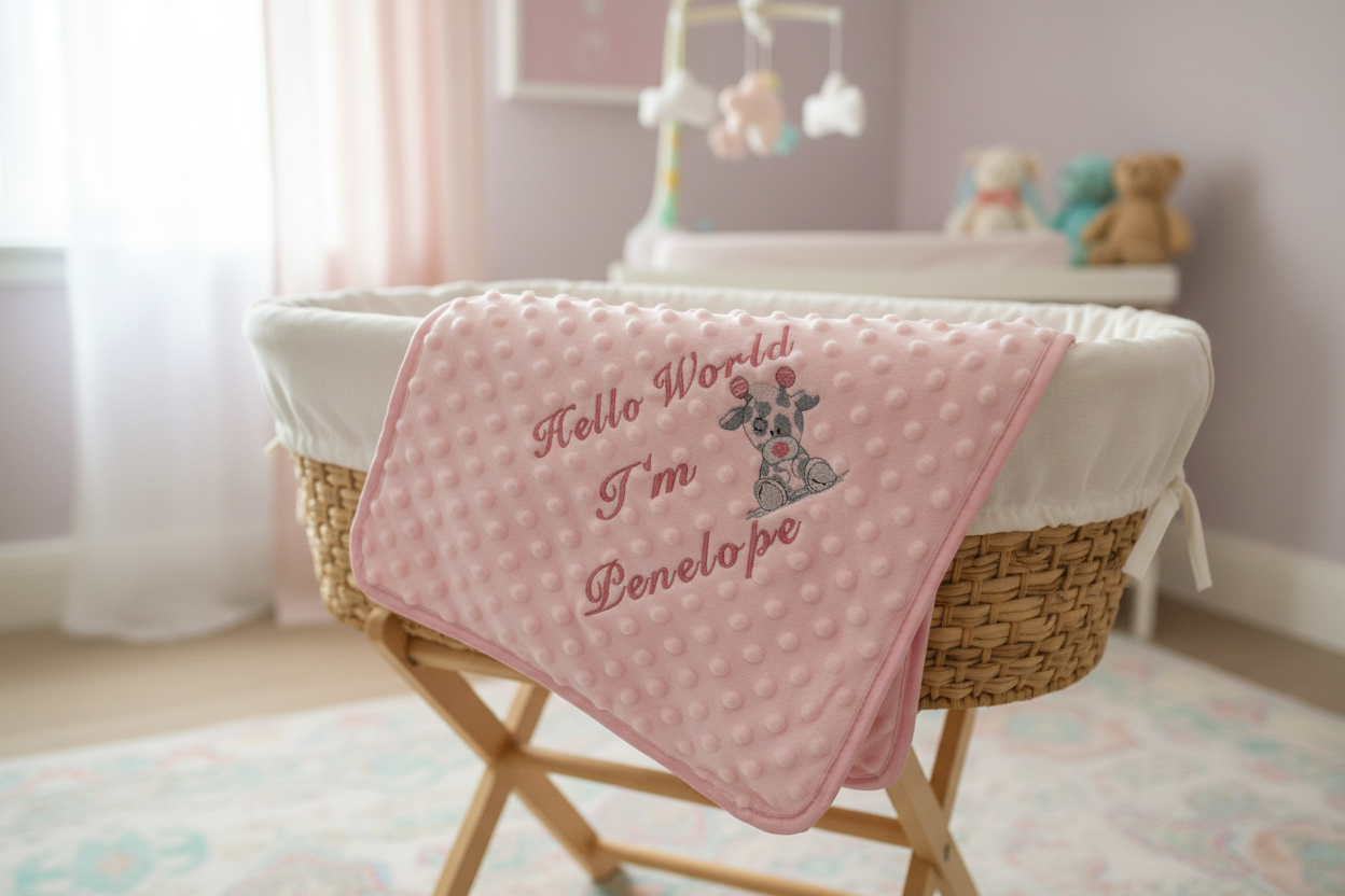 Personalised Hello World Pink Dimple Wrap With Pink Giraffe Embroidered Design