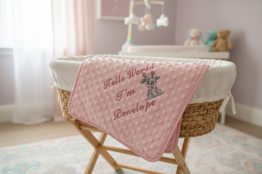 Personalised Hello World Pink Dimple Wrap With Pink Giraffe Embroidered Design