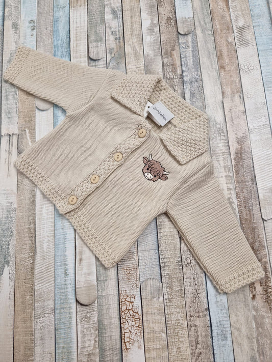 Unisex Beige Highland Cow Cardigan