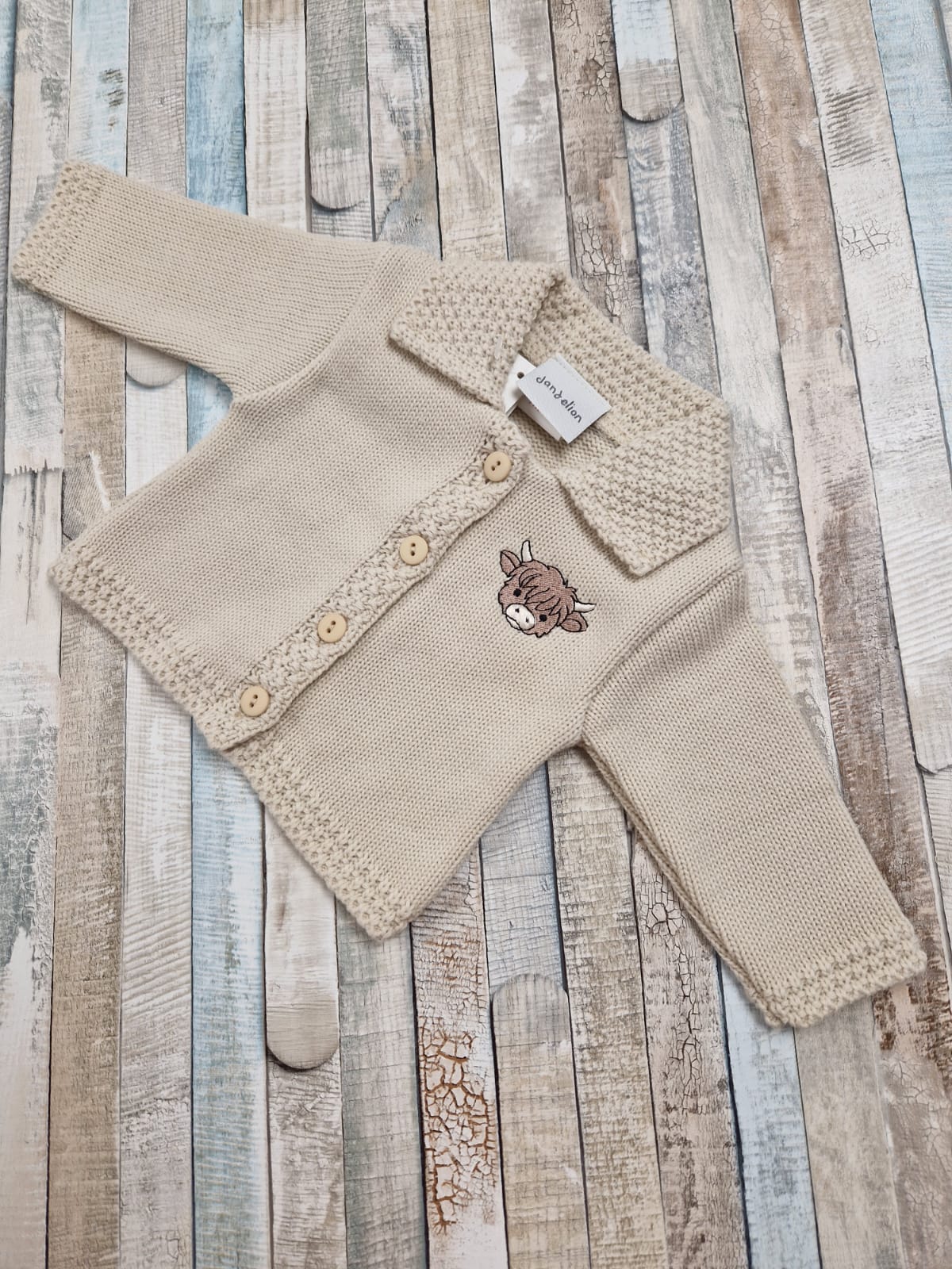 Unisex Beige Highland Cow Cardigan