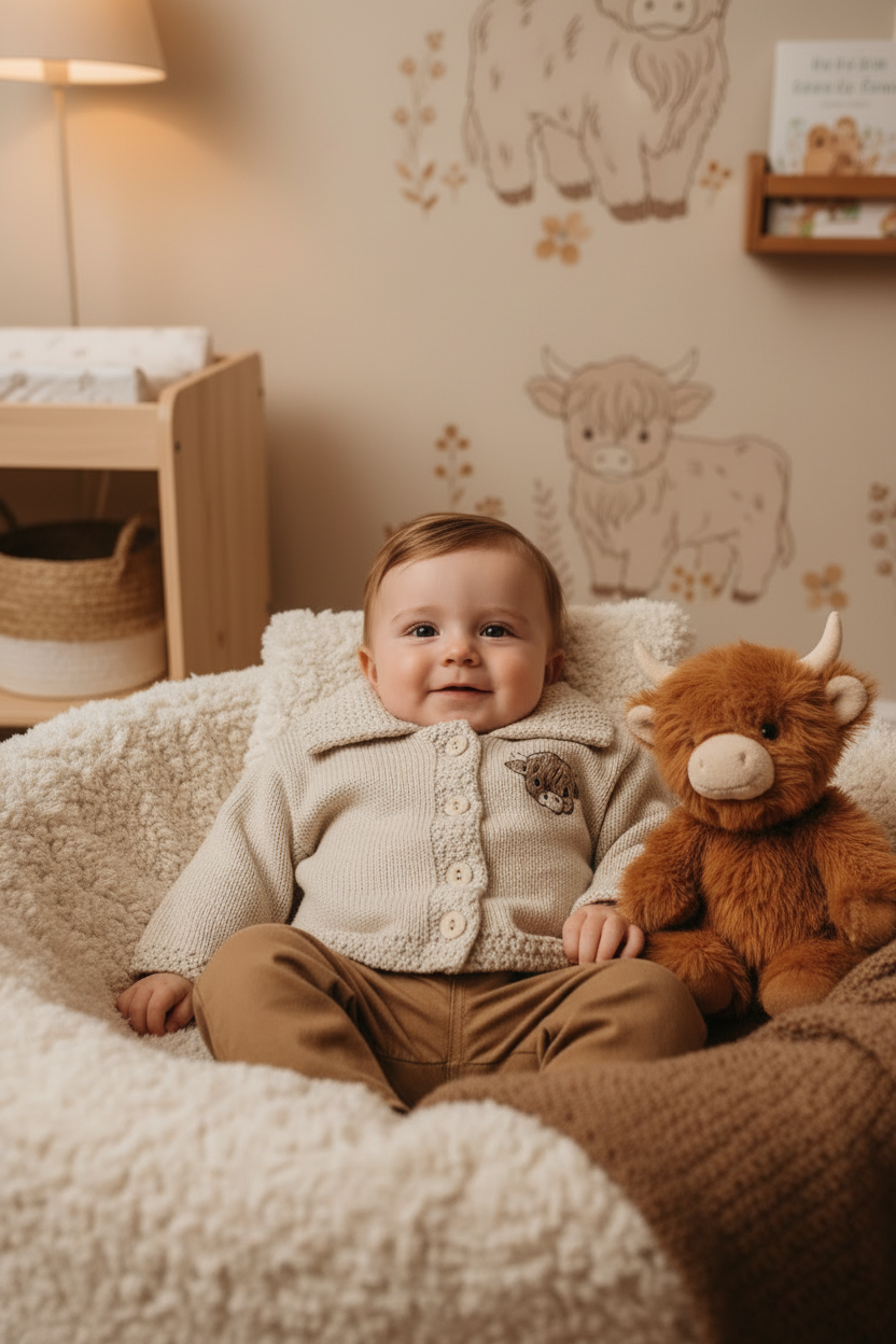 Unisex Beige Highland Cow Cardigan