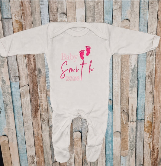 Baby Girls Surname And Year Announcement Babygro