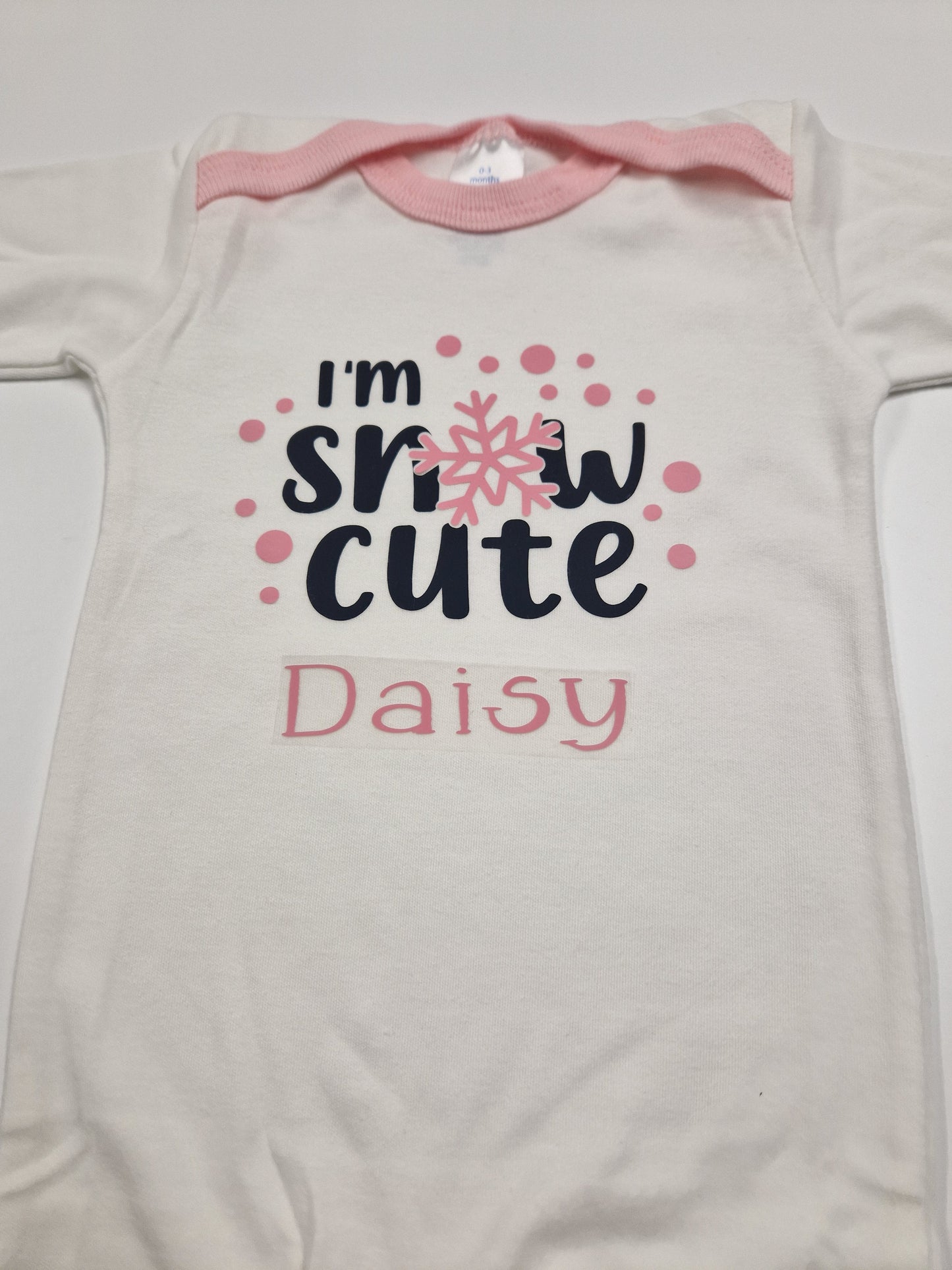 Personalised Baby Girls White And Pink Printed Snow Cute Babygro
