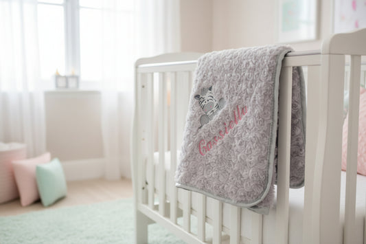 Baby Girls Personalised Pink Ziggy Zebra On Grey Soft Rose Wrap