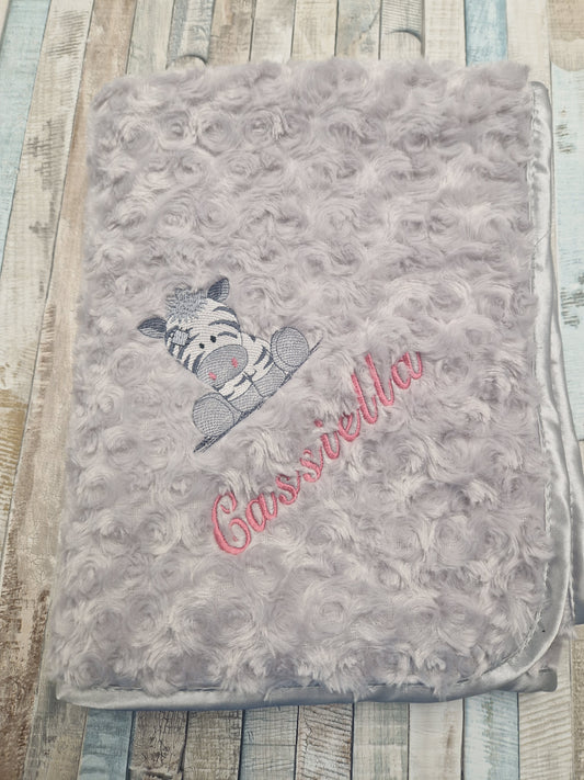 Baby Girls Personalised Pink Ziggy Zebra On Grey Soft Rose Wrap