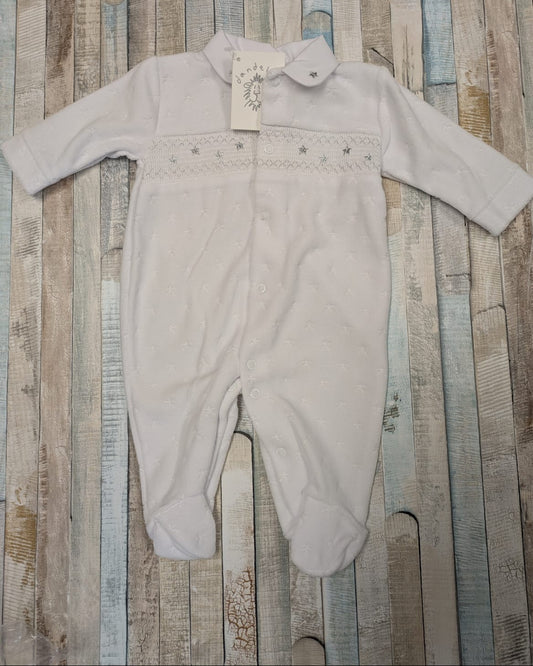 Nana's Special Buys Unisex Baby White Star Design velour Babygro