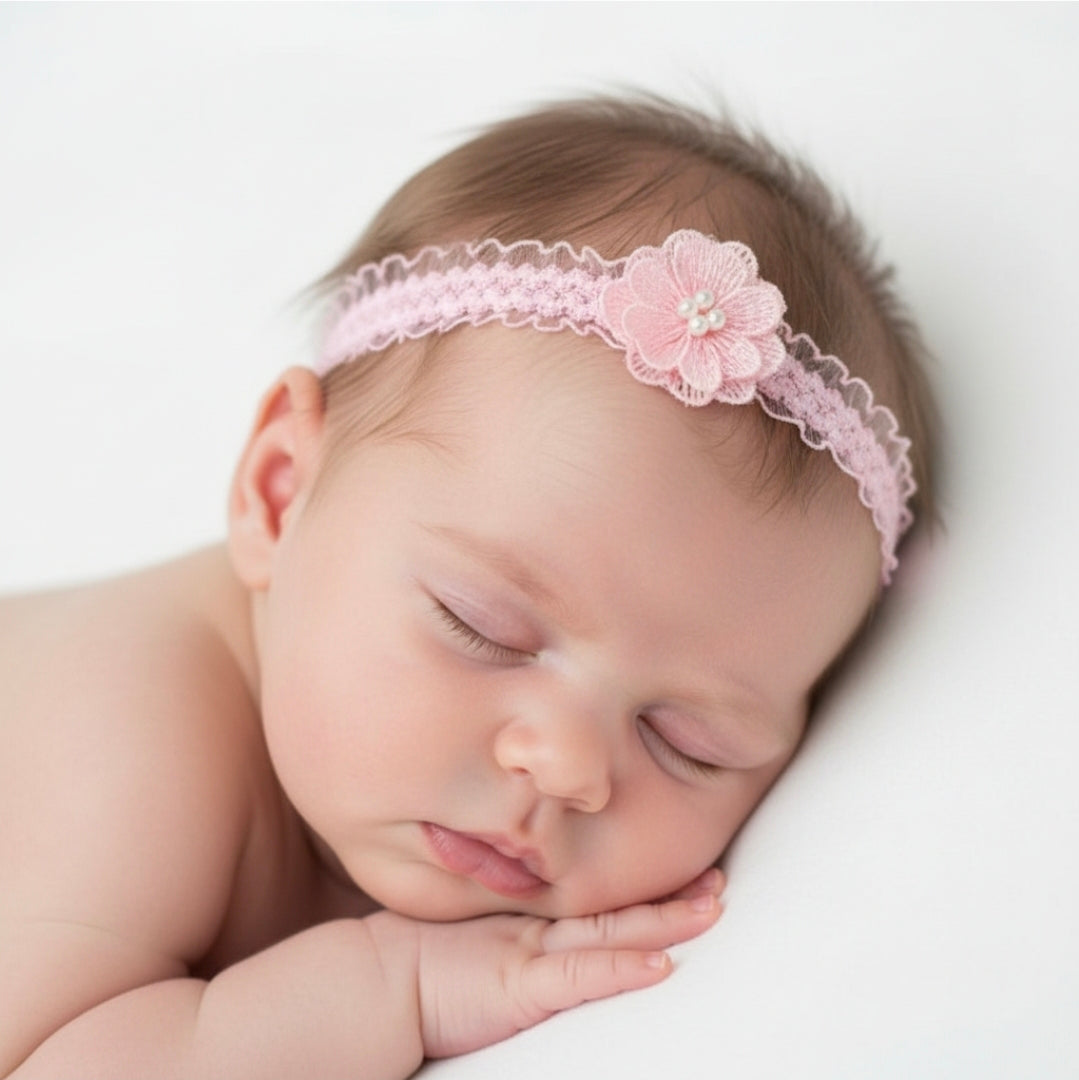 Baby Girls Lace Flower And Pearl Headband