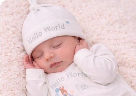Baby Boys Hello World Cotton Knotted Beanie Hat