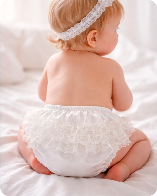 Baby Girls Cream Satin Frilly Pants