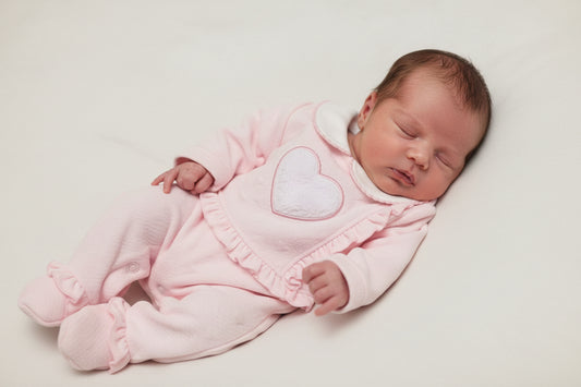 Premature Baby Girls Pink Faux Fur Single Heart Frilled Edge Babygro