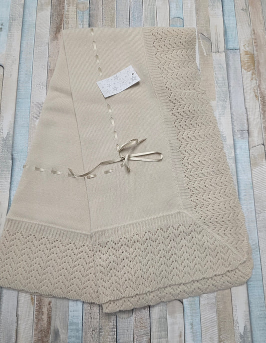 Unisex Baby Beige Knitted Shawl