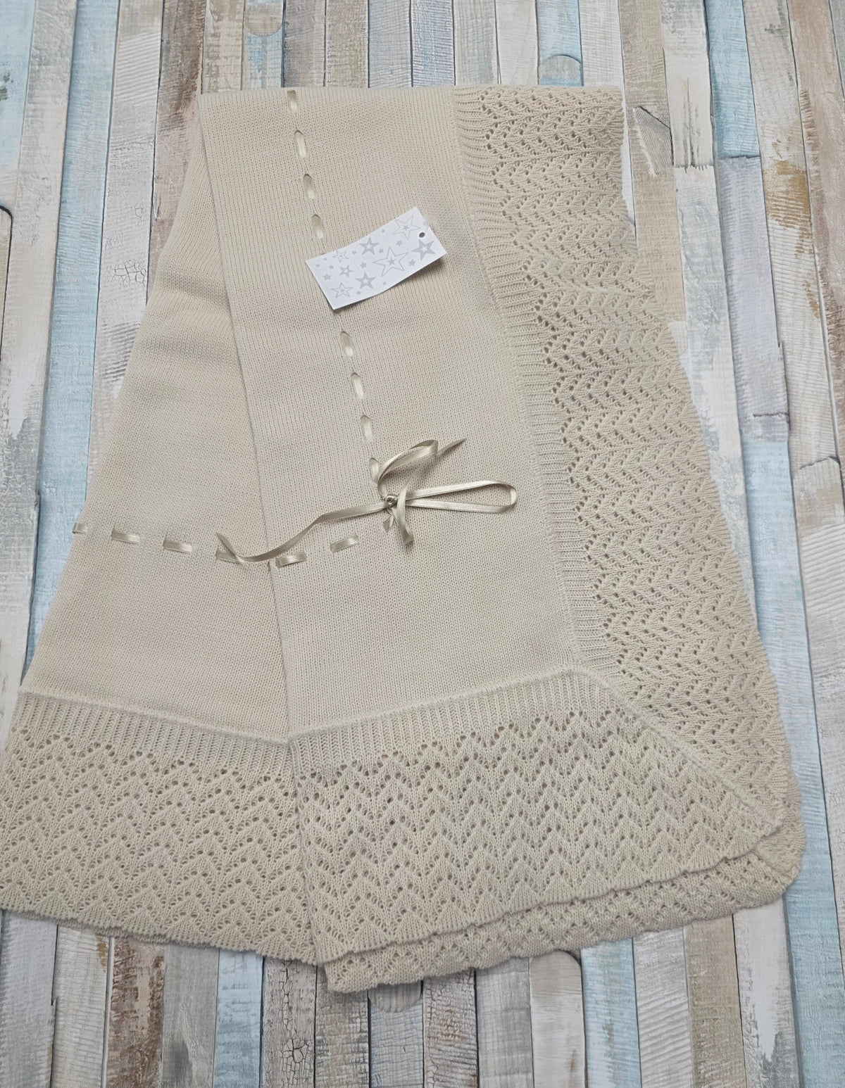 Unisex Baby Beige Knitted Shawl