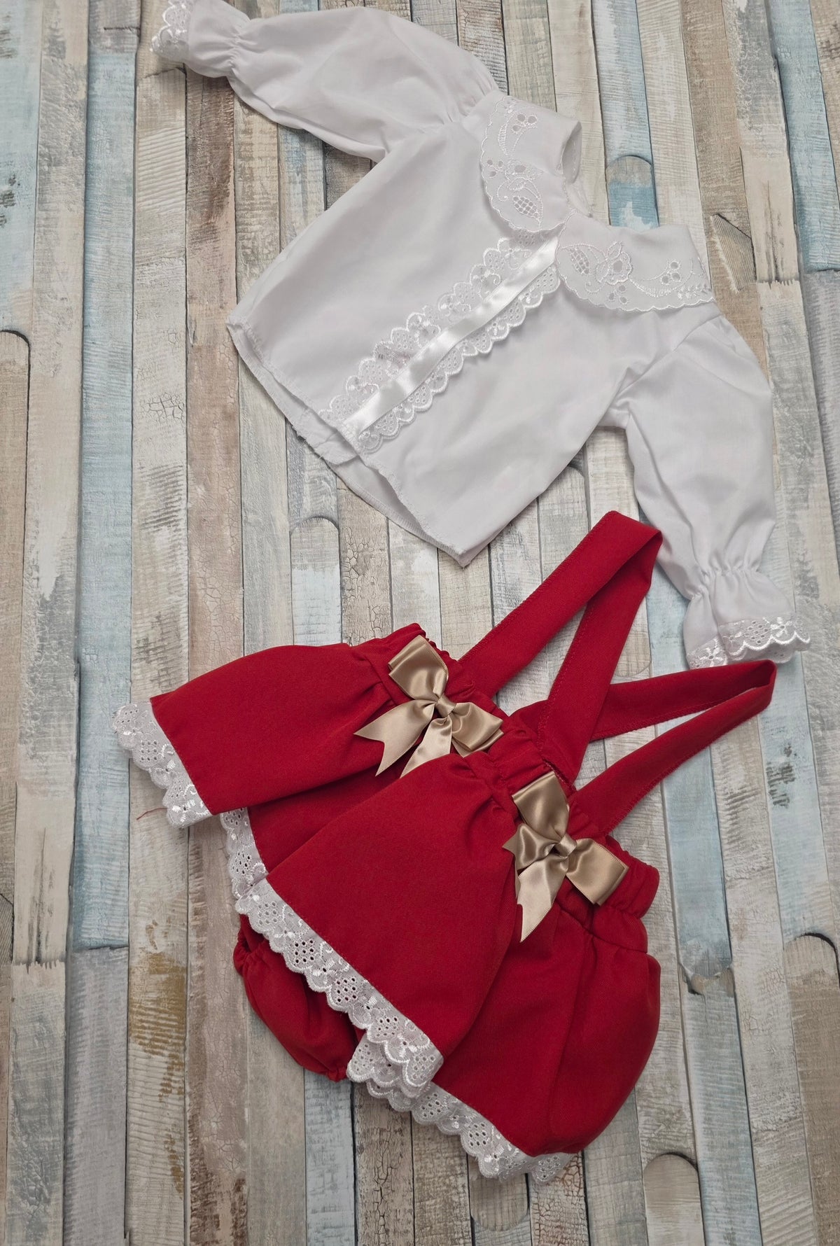 Baby Girls Red Jam Pants Set With Gold Bows