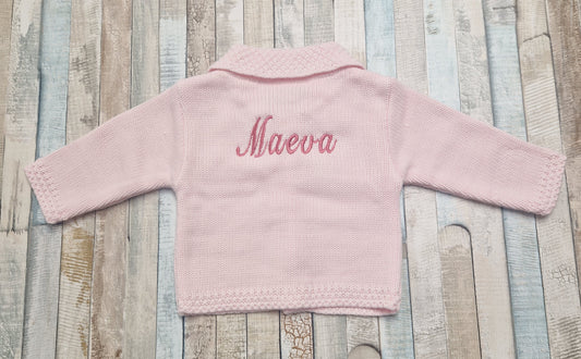 Personalised Pink Baby Girls Cardigan With Collar