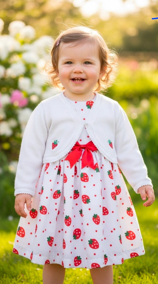 Baby Girls White Bolero Cardigan With Embroidered Strawberry Design