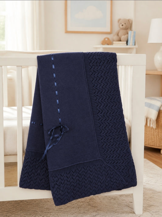 Unisex Baby Navy Knitted Shawl
