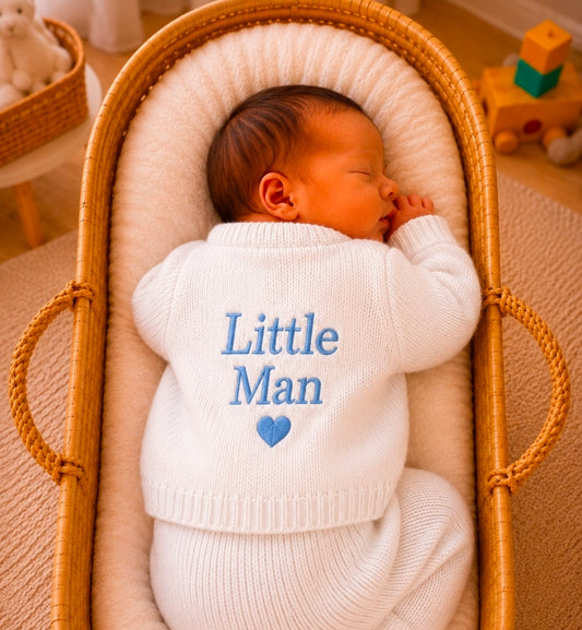 Baby Boys White Ribbed Little Man Cardigan