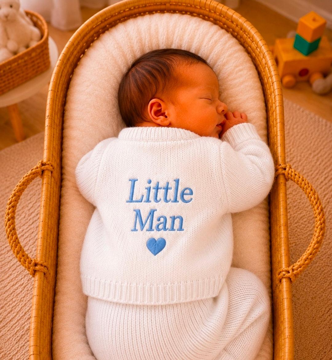 Baby Boys White Ribbed Little Man Cardigan