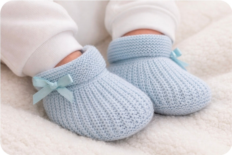Baby Boys Blue Newborn Knitted Booties With Satin Bow