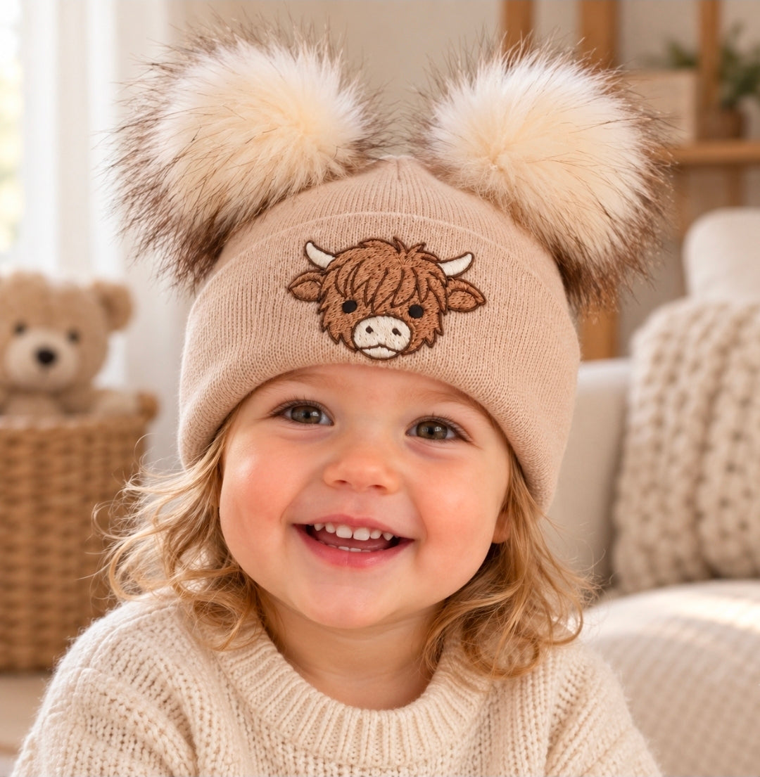 Unisex Baby Beige Highland Cow Hat