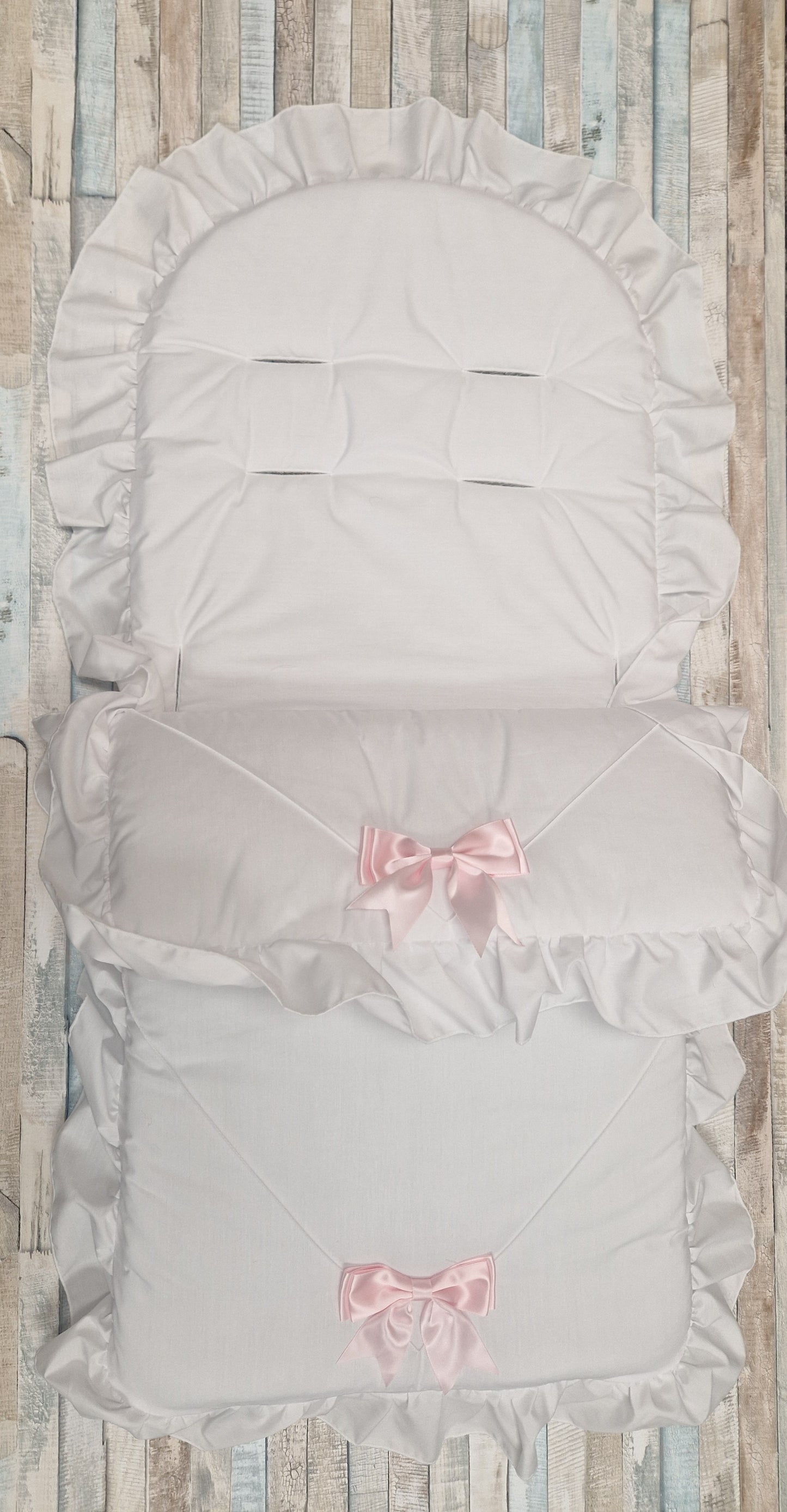 Unisex Baby White And Pink 2 Satin Bow Universal Pushchair Footmuff/Cosytoes