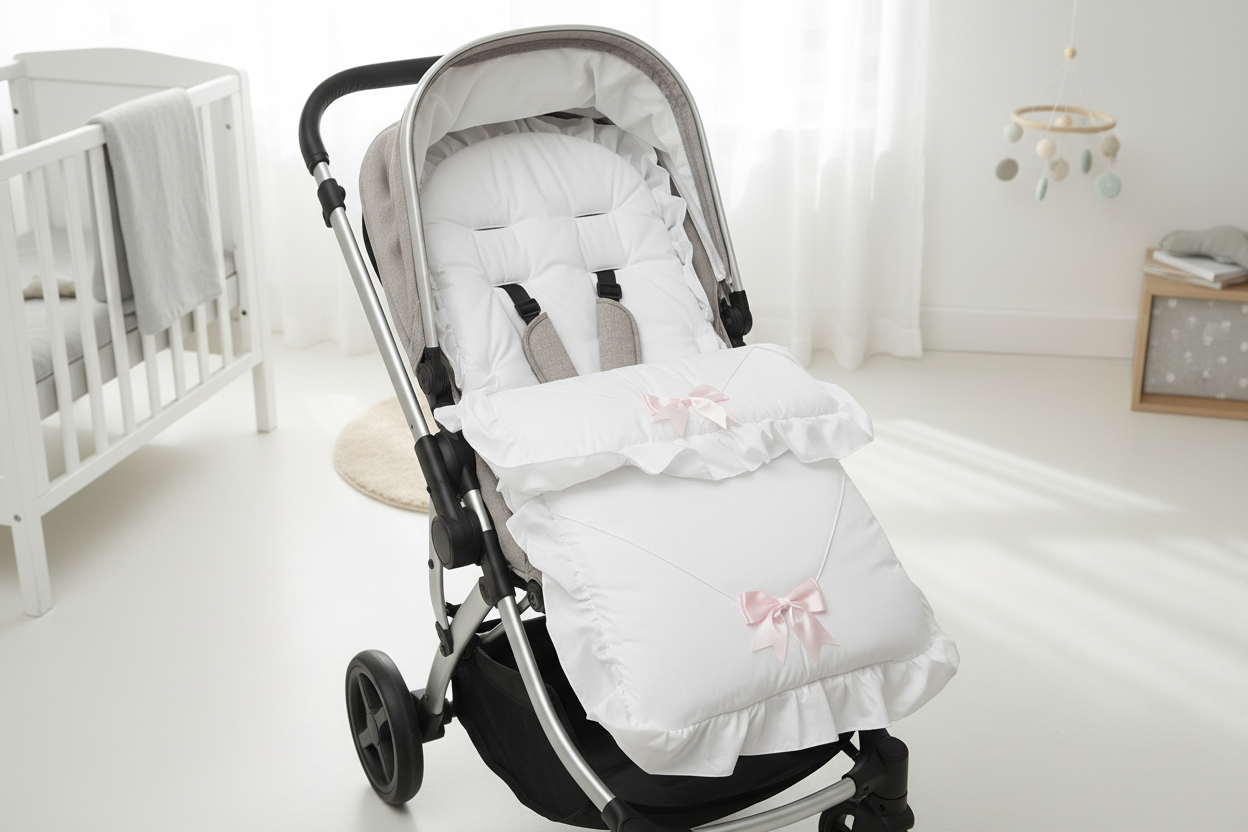 Baby White And Pink 2 Satin Bow Universal Pushchair Footmuff/Cosytoes