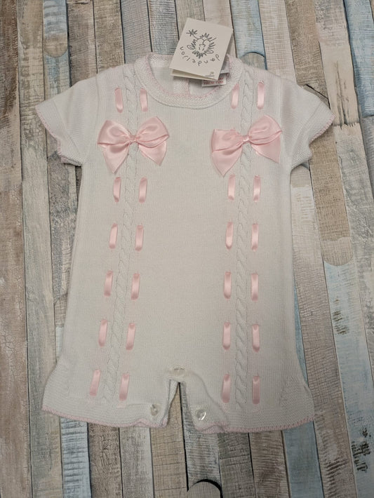 Nana's Special Buys Baby Girls White And Pink Ribbon Bow Romper