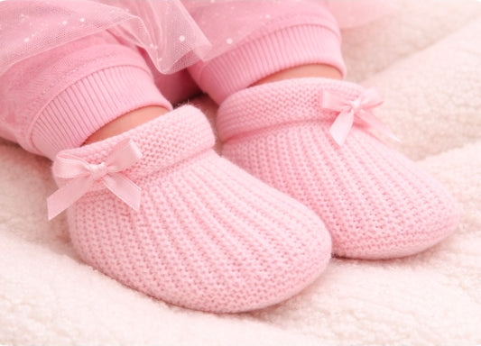 Baby Girl Pink Newborn Knitted Booties With Satin Bow