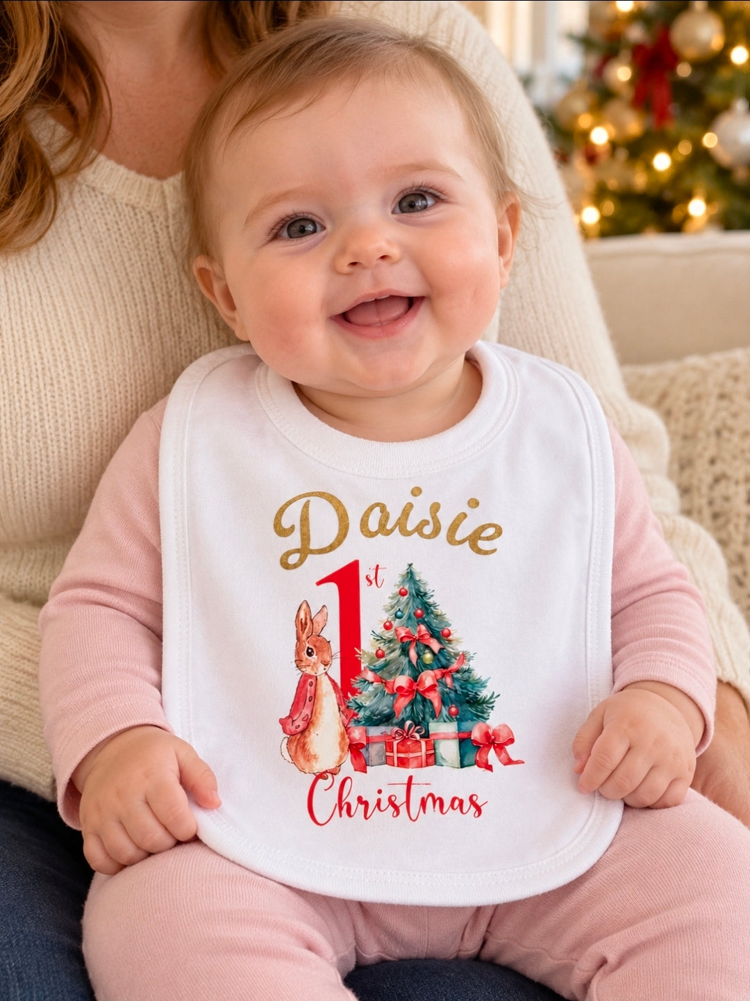 Personalised 1st Christmas Red Rabbit Bib