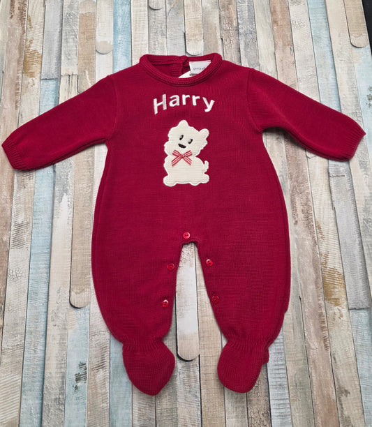 Personalised Dandelion Unisex Baby Red Scotty Dog Onesie