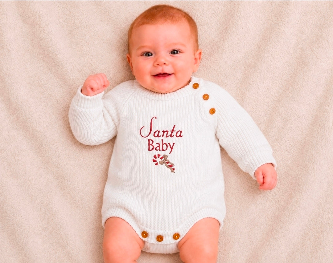 Unisex Baby White Santa Baby Christmas Candy Cane Romper