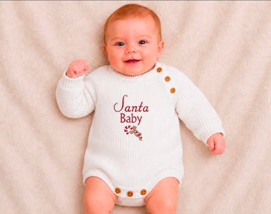 Unisex Baby White Santa Baby Christmas Candy Cane Romper