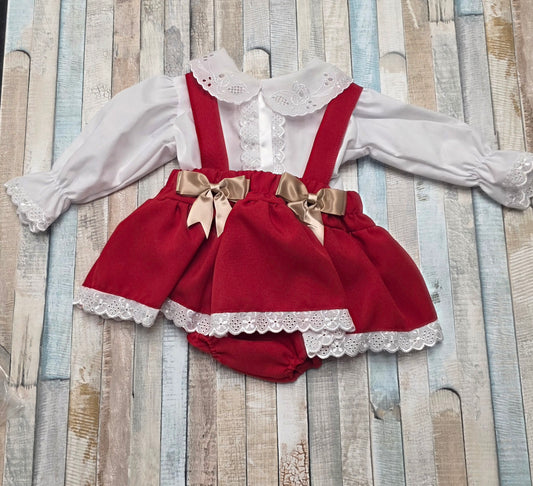 Baby Girls Red Jam Pants Set With Gold Bows