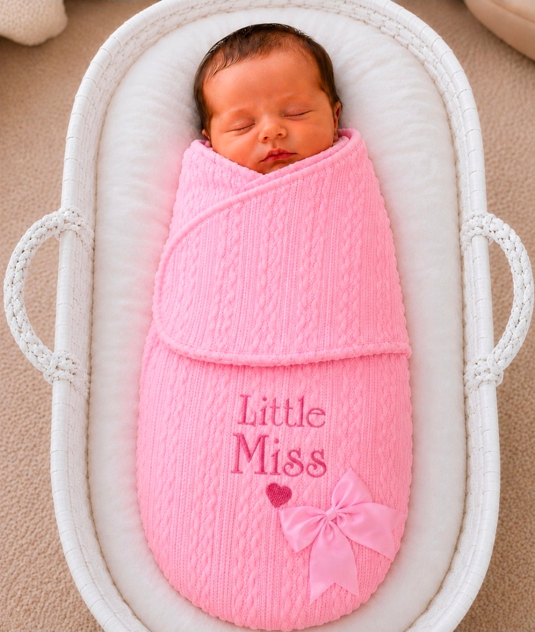 Baby Girls Pink Little Miss Cable Swaddle
