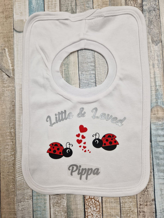 Personalised Unisex Baby Printed Little And Loved Ladybird Bib