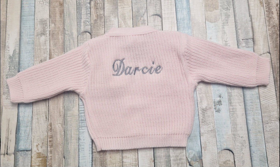 Personalised Pink Baby Girls V Neck Ribbed Cardigan